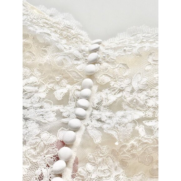 NWT JUSTIN ALEXANDER BRIDAL White Ivory Lace Pearl Embellished Crop Top, Size 16 - Picture 9 of 13